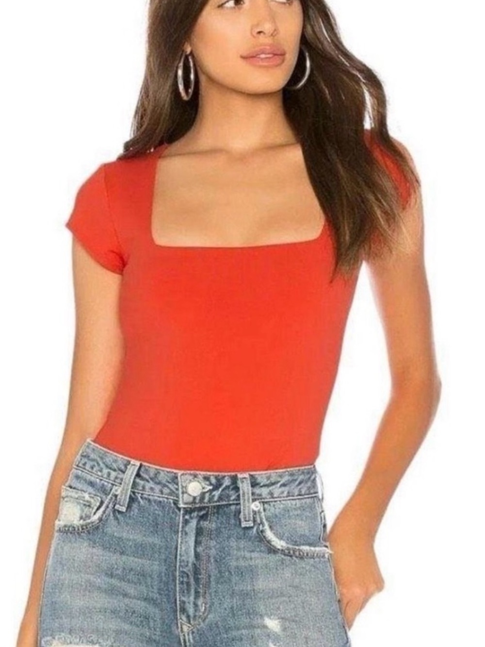 Free People women’s Square Eyes Thong Bodysuit red/orange size Large